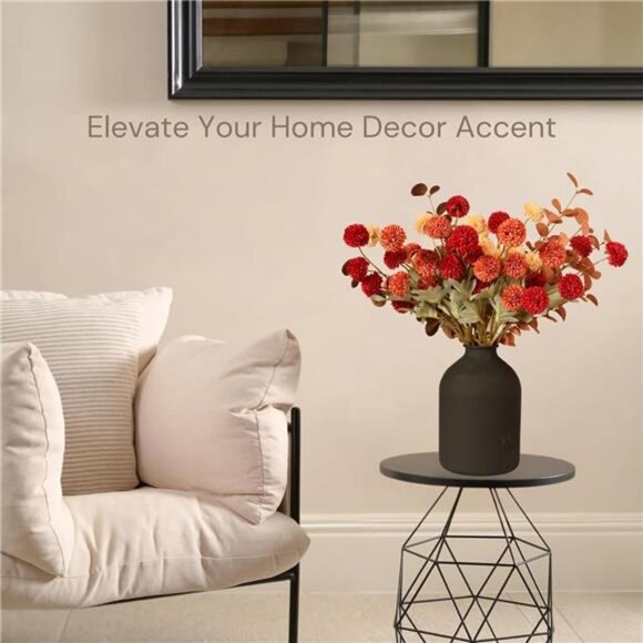 Fall Flowers, Burnt Orange Faux Kiku Flowers Artificial 10 Stems + Eucalyptus - Picture 2 of 7